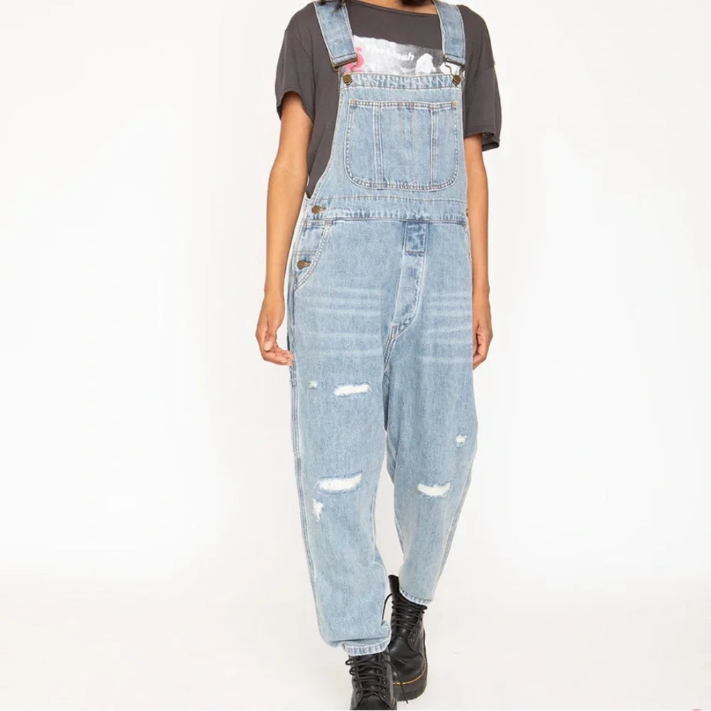 NWT Sandrine Rose x Free People Denim Overalls Size Medium‎ Green Bungie